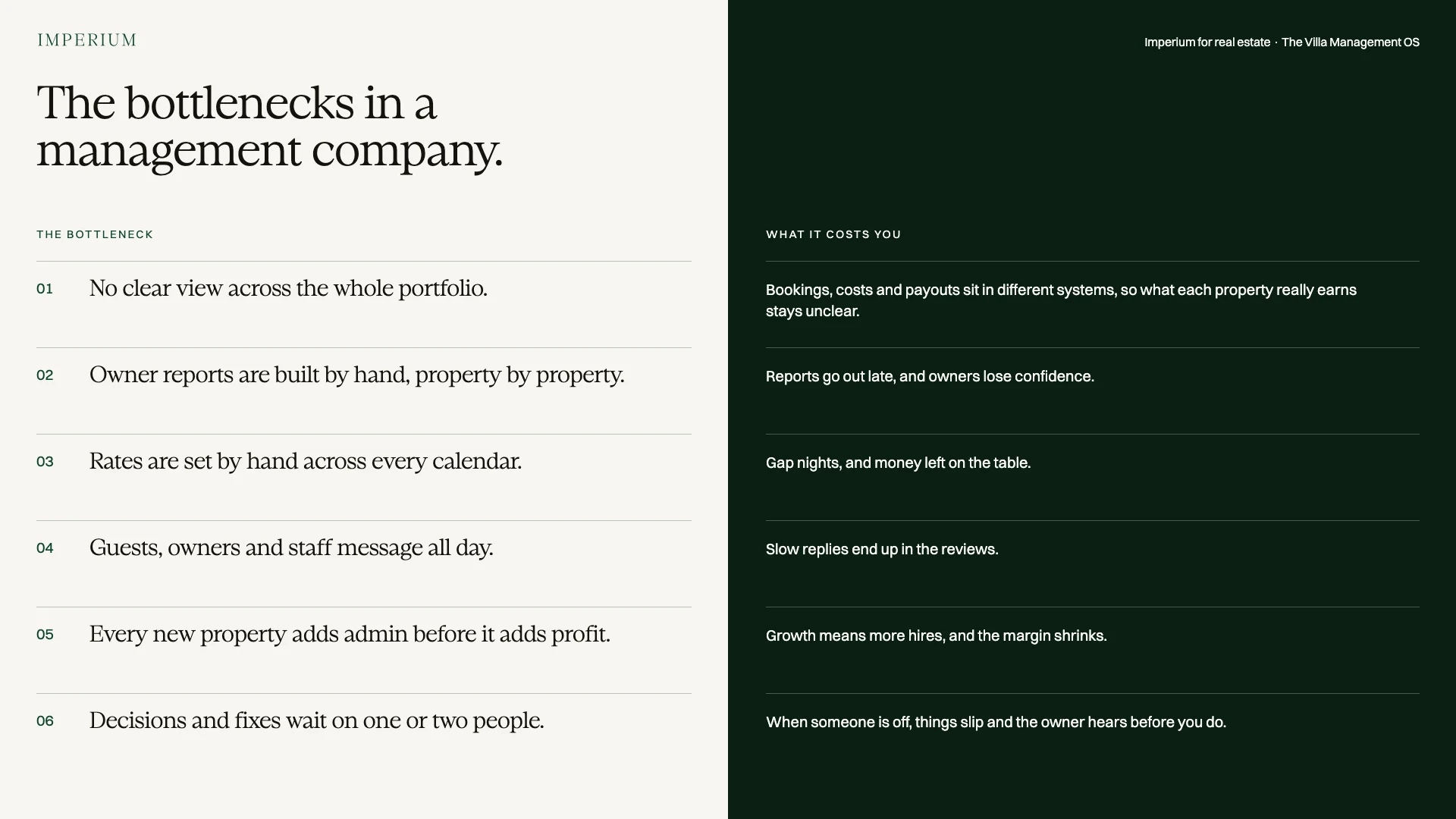 Slide 4: The bottlenecks in a management company